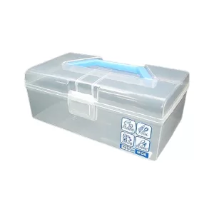 CAJA TRANSPARENTE MULTIUSOS CON ASA CELESTE
