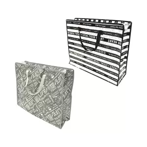 BOLSA DE COMPRAS CON LETRAS EN INGLÉS CON ASAS Y CIERRE